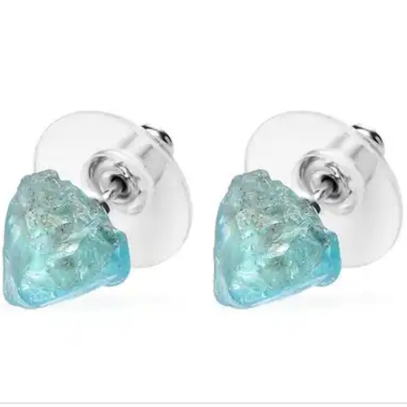 Rough Cut GENUINE Green Apatite Stud Earrings in Sterling Silver 925 8.35 ctw - Picture 1 of 9